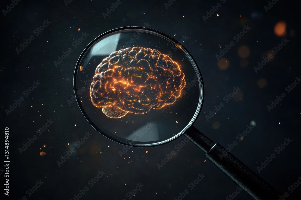 Aufkleber Exploring transparency in artificial intelligence through a detailed examination of a digital brain representation under magnification