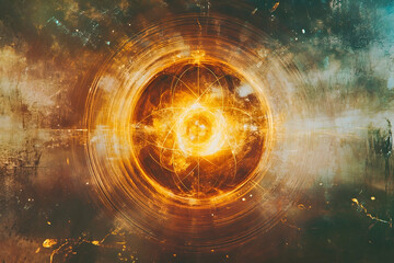Obraz premium Cosmic Eye, Golden Orb in Nebula