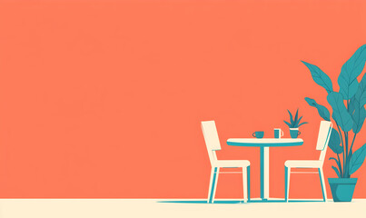 Fototapeta premium Cozy minimalistic dining setup with plant and coffee on table