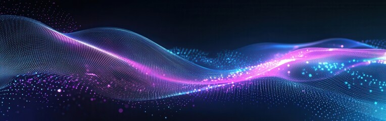 Obraz premium Vibrant Wave Design with Glowing Dots and Colorful Lines in a Digital Abstract Background for Technology and Art Projects