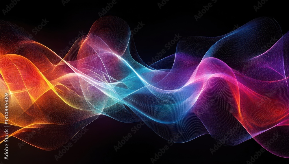 Poster vibrant waves of colorful light flowing in abstract motion on a dark background for creative and ins
