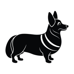 Corgi Standing with Short Legs and Wagging Tail Silhouette Isolated