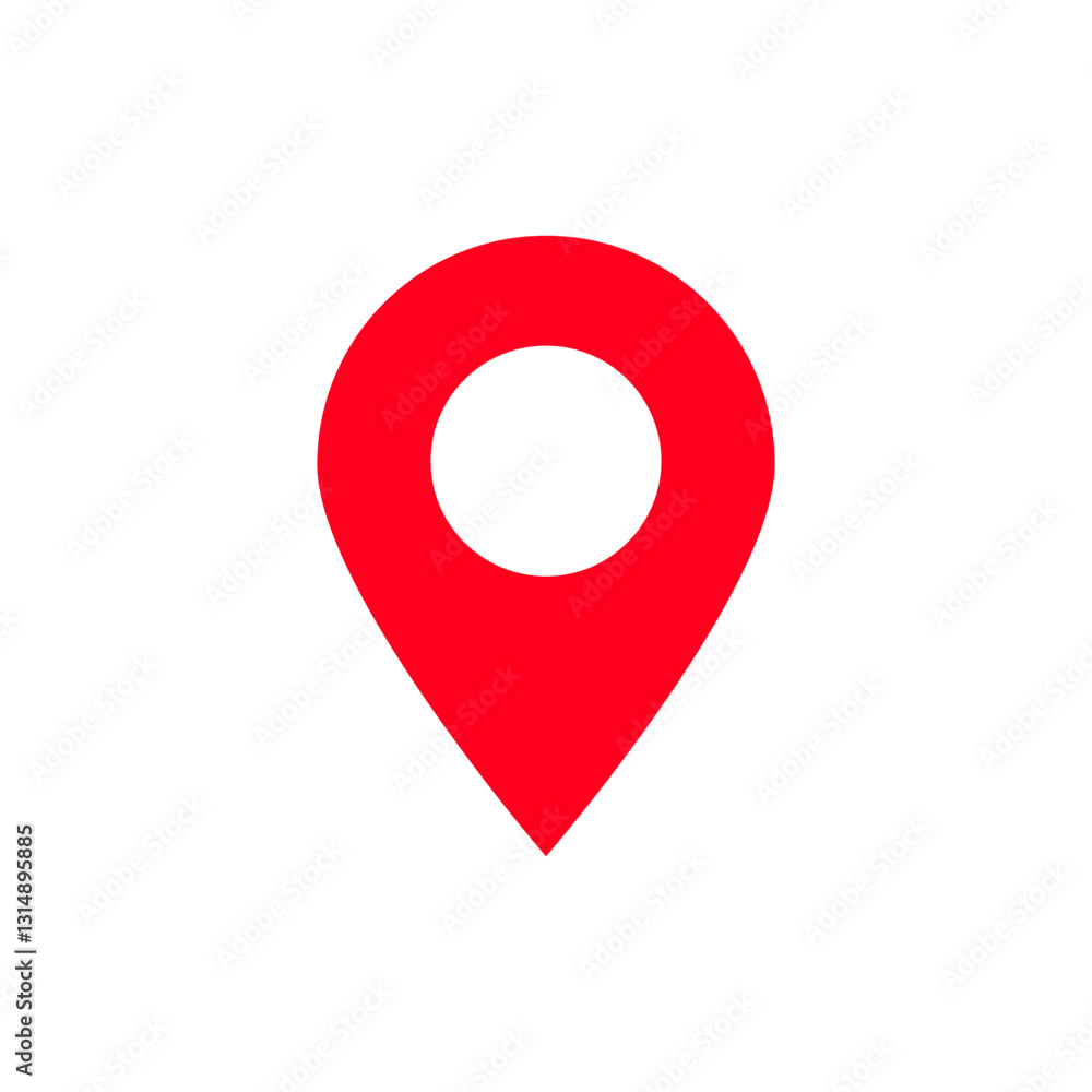 Poster A bold red triangular-shaped location marker pin, indicating a precise point or location on a map.