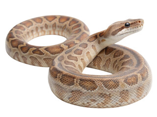 Obraz premium Gracefully coiled boa constrictor displaying vibrant patterns in a serene environment, isolated on white or transparent background