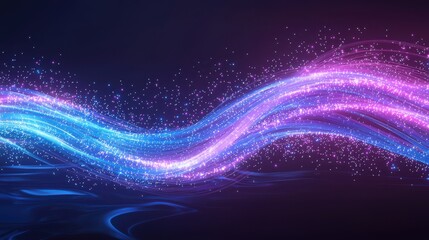 Obraz premium Mesmerizing Cosmic Energy Flow with Glowing Luminous Trails and Iridescent Spectral Waves in the Starry Night Sky Abstract digital art depicting a dynamic cosmic landscape with vibrant energy