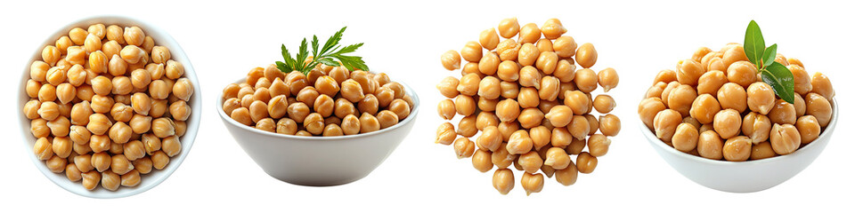 Collection of boiled chickpeas isolated on transparent background