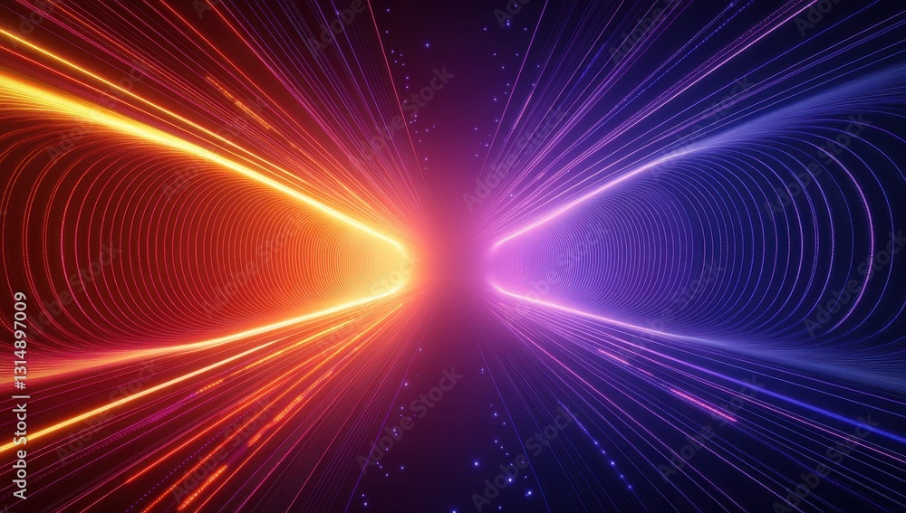 Poster vivid abstract light trails converging in a cosmic space with dynamic color transition and energetic