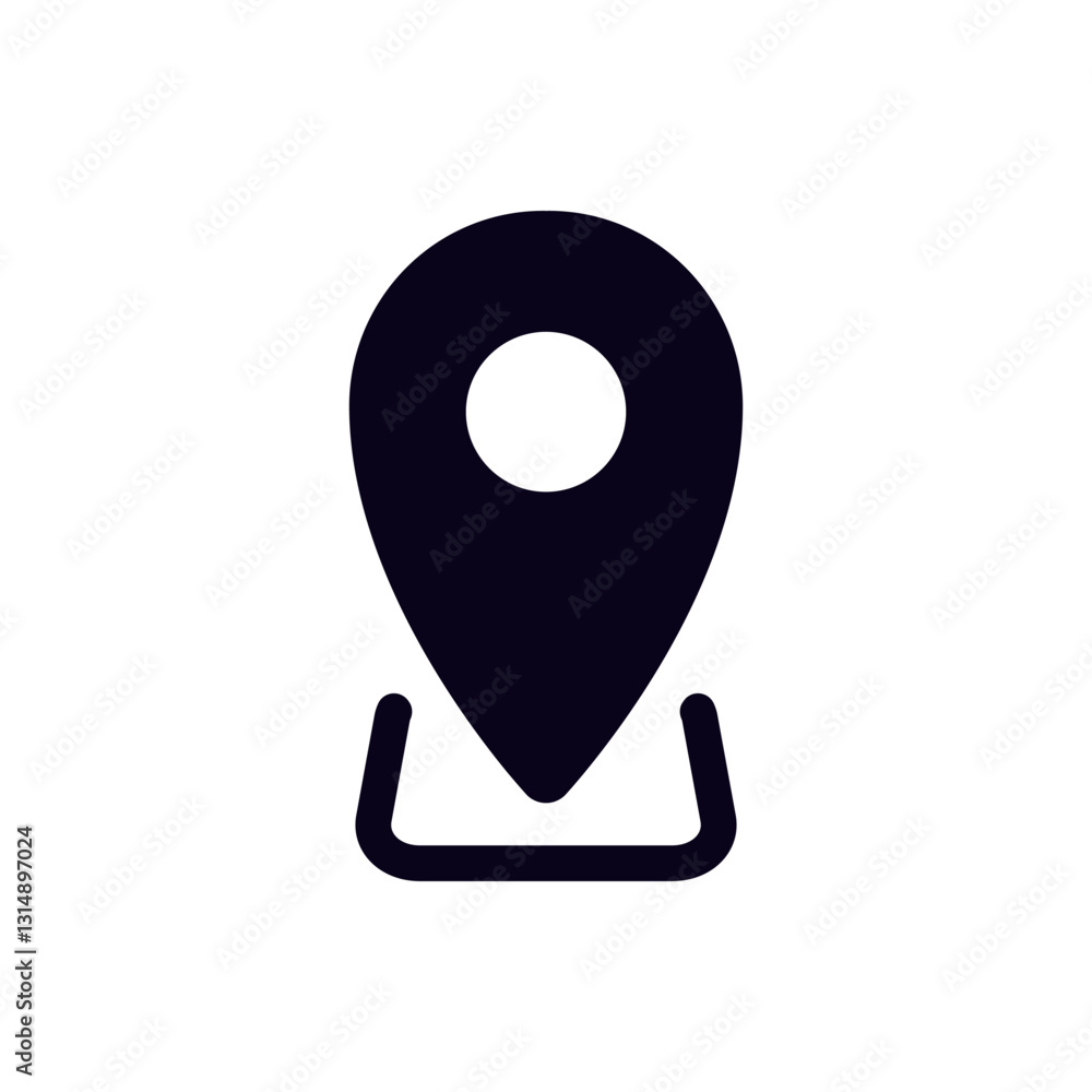Poster black map pin icon with a circular center, representing location marking in maps and directions apps
