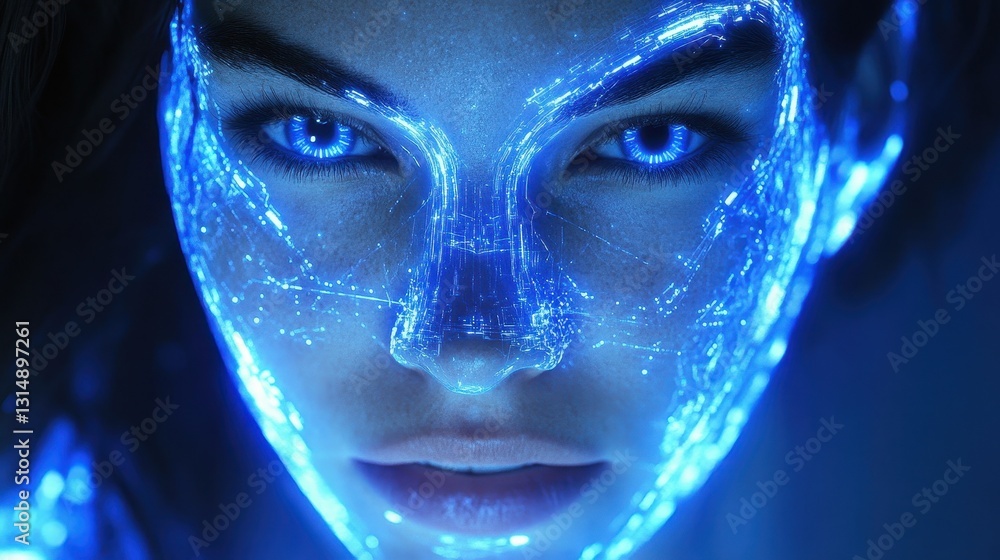 Aufkleber exploring futuristic technology ai face projection digital realm high-tech visuals virtual environme