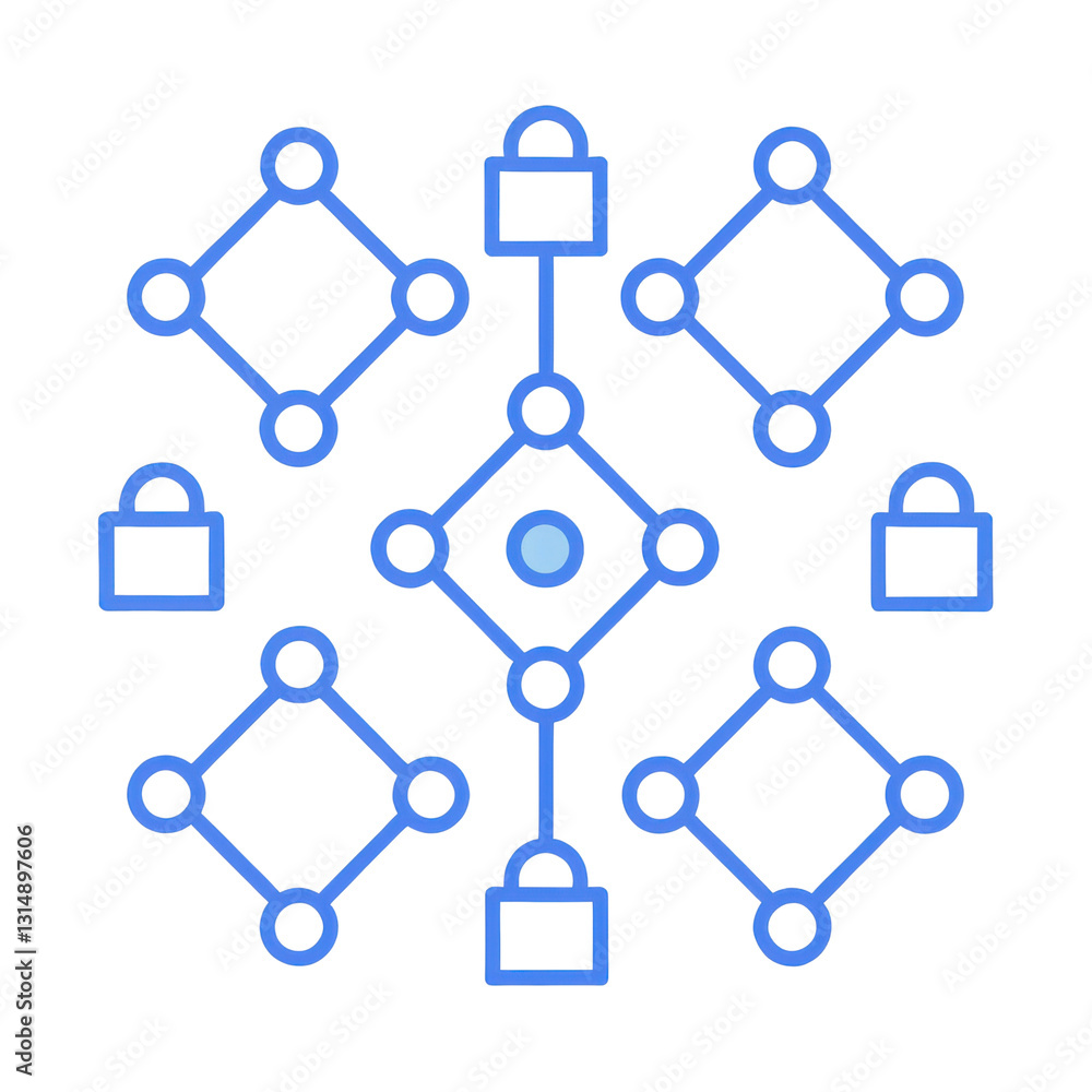 Poster abstract digital illustration of network connections with padlocks representing security and data pr