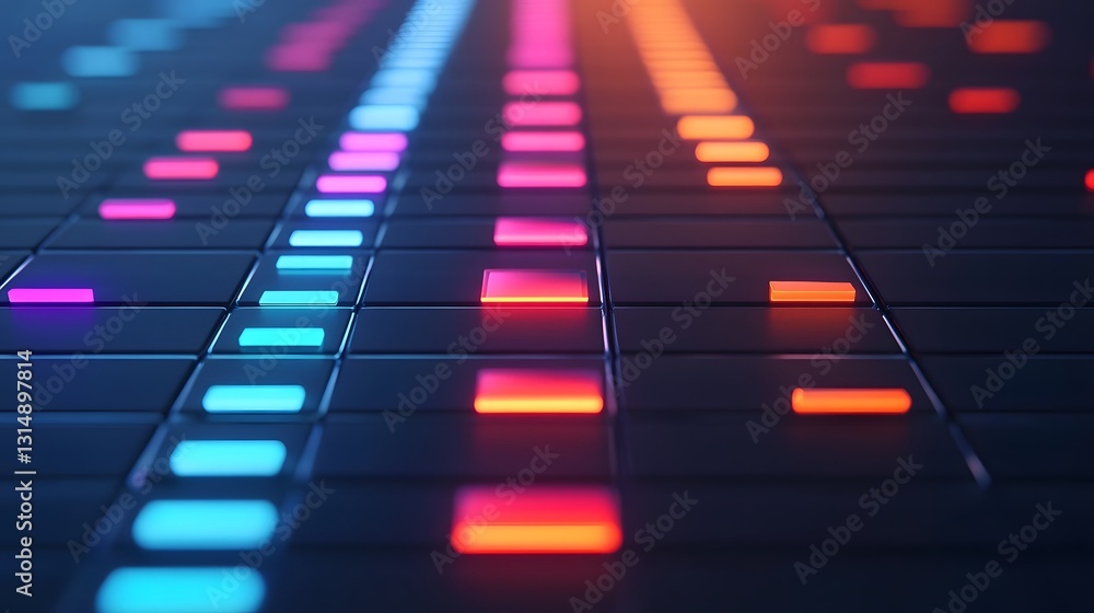 Poster glowing project timeline with colorful phases and successful tracking