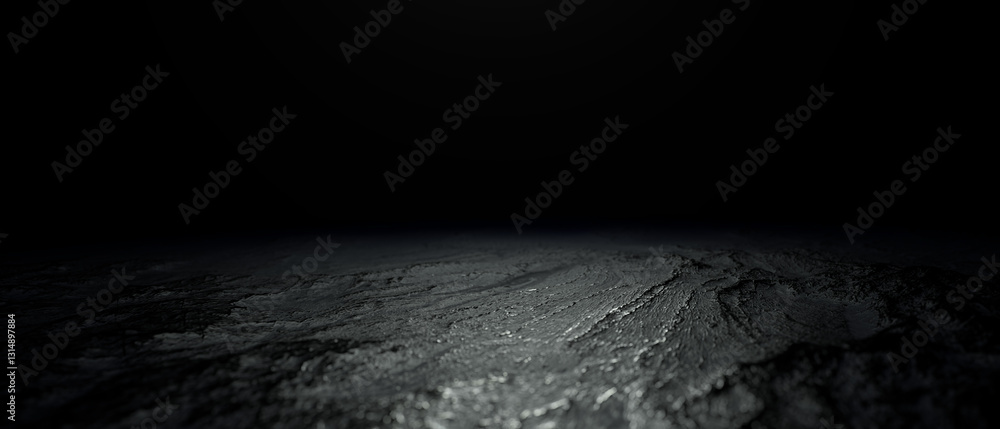 Poster mysterious dark landscape with textured surface bathed in a faint glow. 3d rendering