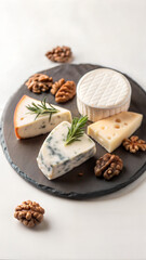 Germany Artisan Cheese Platter with Blue Cheese, Brie, and Walnuts &ndash; Ideal for Culinary Blogs, Gourmet Food Websites, and Fine Dining Inspiration