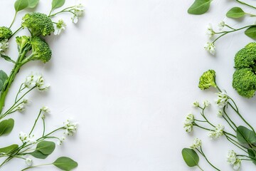 Naklejka premium Green floral arrangement with broccoli on white background