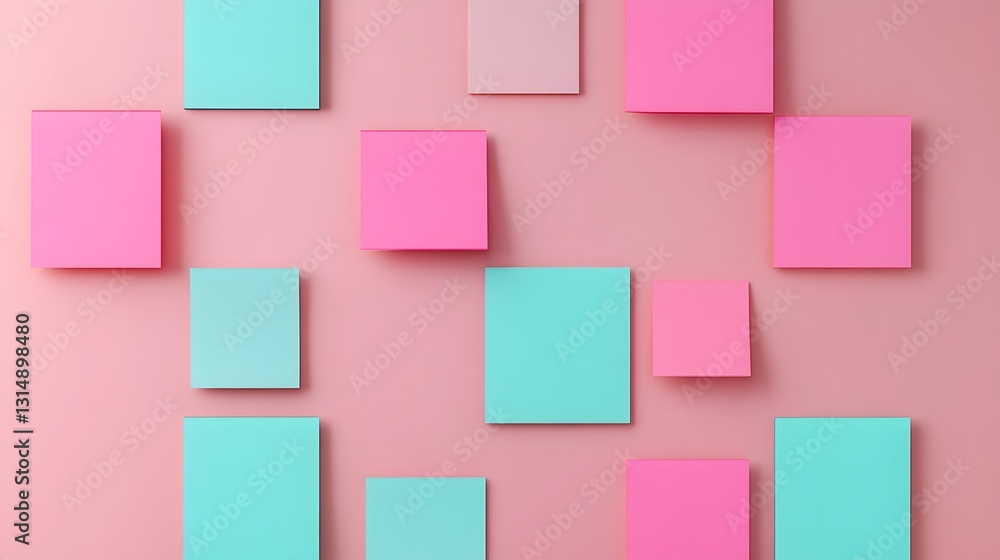 Poster abstract floating sticky notes on task boards for project management and corporate planning