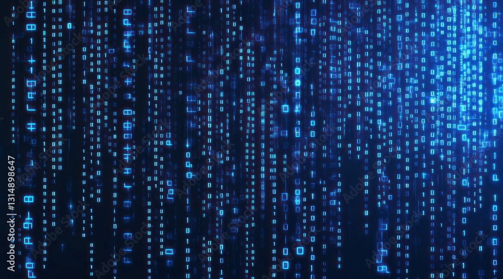 Poster blue binary code background with blue numbers on dark blue data and cyber technology concept.