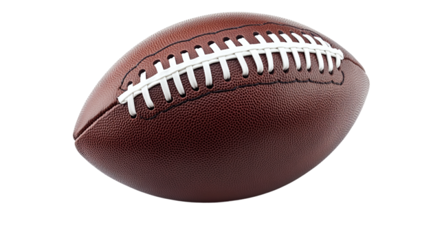 Isolated American football or rugby ball on a transparent background, featuring a classic leather design with white lace, perfect for athletic sports and competition visuals.