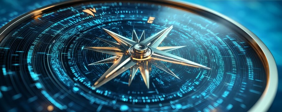 A detailed close up view of a technological compass