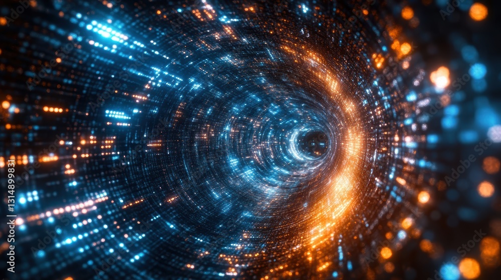 Aufkleber exploring the cosmic tunnel a visual journey through vibrant light particles in a digital universe