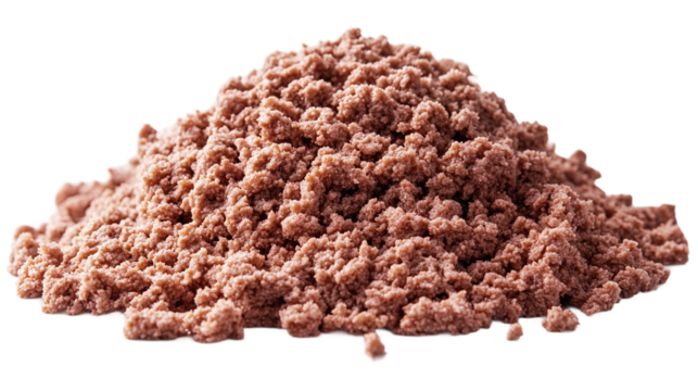 Pile of fresh, raw minced meat isolated, representing a ground beef mixture, ideal for food-related content, cooking, or meal prep visuals.