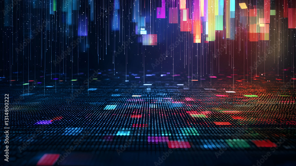 Poster vivid colors digital data stream in abstract cyberspace with glowing lights