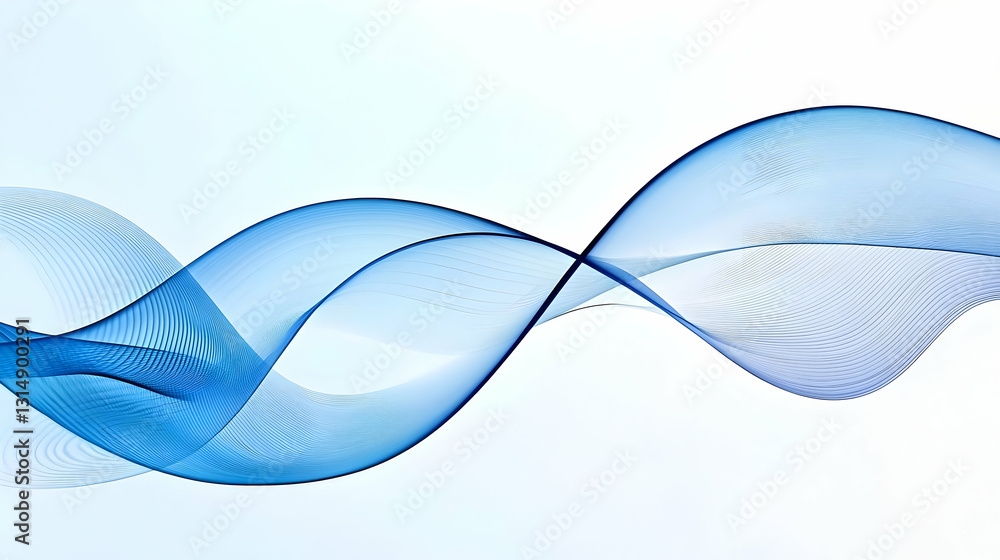 Poster abstract blue wavy lines with data flowing on light blue background with dynamic fluid motion