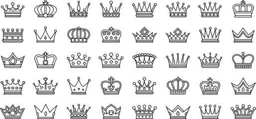 Obraz premium Set of Crown icon line art black icon