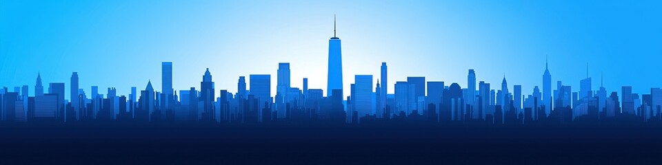 Panoramic City Skyline at Dawn or Dusk with Silhouetted Buildings