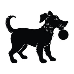 Dog Playing with a Ball and Touching Its Nose Silhouette Isolated
