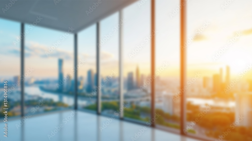 Poster city view blurred background. office and window view background, bokeh and copy space