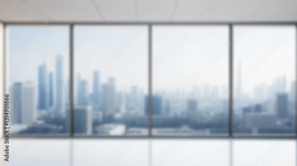 Poster city view blurred background. office and window view background, bokeh and copy space