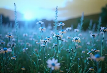 Tender Meadow with flowers during cool light