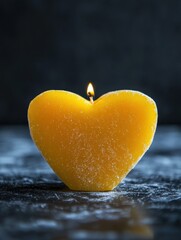 Fototapeta premium Heart-shaped candle illuminating dark background