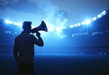 Lucky Stadium with megaphone during silhouette