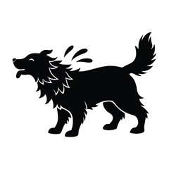 Dog Shaking Off Water with Ruffled Fur Silhouette Isolated