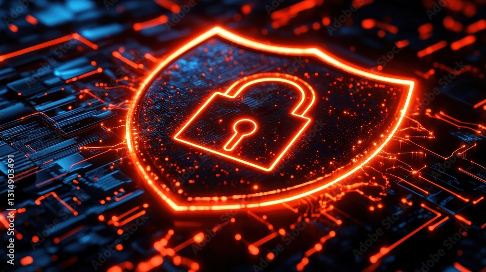 Poster cybersecurity action digital lock icon virtual space graphic design high-tech environment close-up p