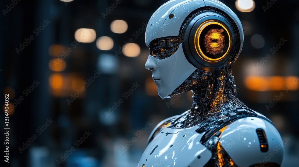 Poster exploring robotics innovations tech expo digital art modern environment close-up view futuristic con