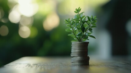 Stacking green finance opportunities enhances economic growth with money and coins symbolizing sustainable development and future benefits
