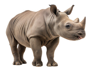 Obraz premium Young rhinoceros snorting in nature close-up of wrinkled skin wildlife photography, isolated on white or transparent background