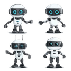 Naklejka premium Cute Cartoon Robots with Different Poses and Expressions for Fun
