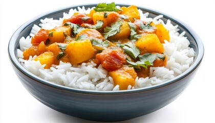Bowl of Rice with Spiced Vegetables and Fresh Herbs - A Colorful Culinary Delight for Food Lovers and Recipe Enthusiasts