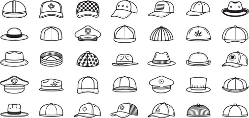 Set of Hat icon line art black icon