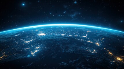 Fototapeta premium Earth at night from space, lit by city lights