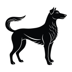 Dog Standing with Tail Wagging on White Background Silhouette