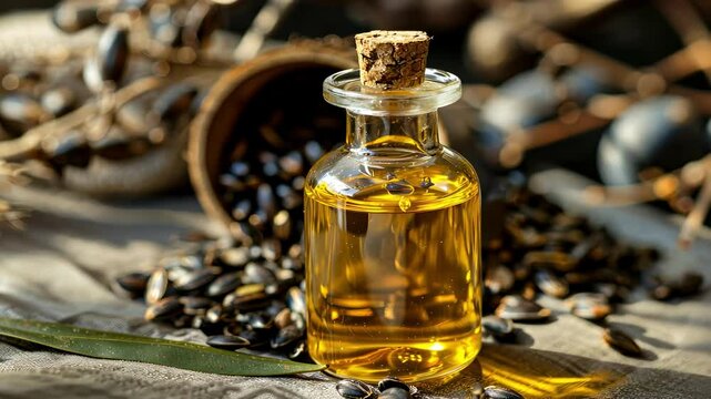 babassu oil close-up. Selective focus
