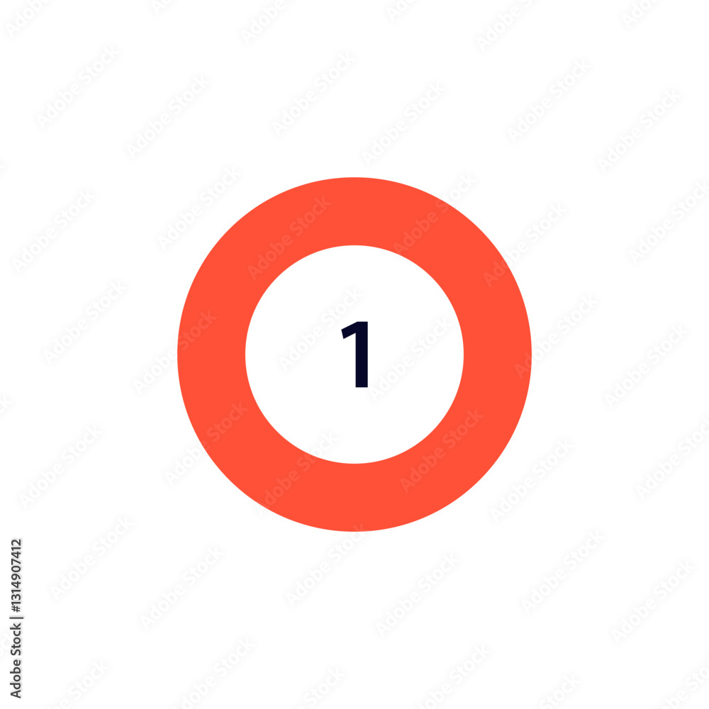 Poster a solid red circle with the number one inside. the circle appears on a clean white background.