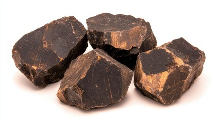 Dark Brown Irregular Rocks on White Background
