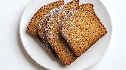 Top Down Shot of Several Slices of Freshly Baked Bread on a White Plate