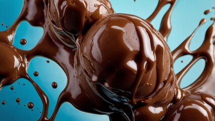 A delectably indulgent chocolate truffle, rich and velvety, is the focus of this sumptuous image. The glossy exterior reflects the soft lighting, highlighting its texture and depth. Every swirl and sp