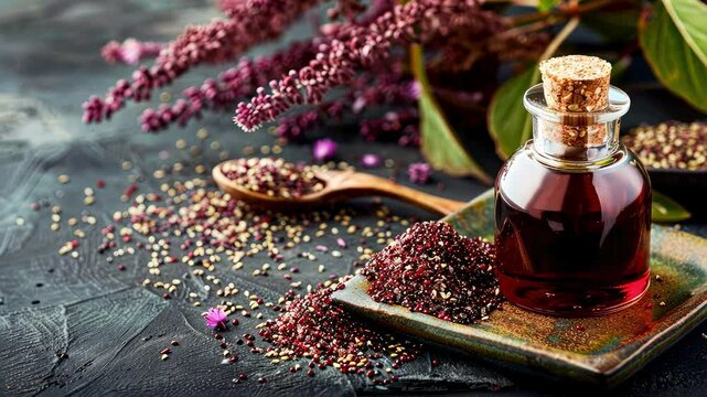 amaranth essential oil. Selective focus